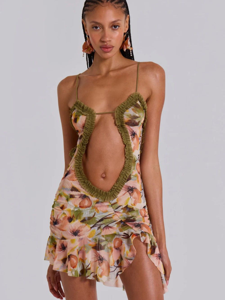 Damen Sommerliches Minikleid mit Raffungen und asymmetrischem Saum Drune