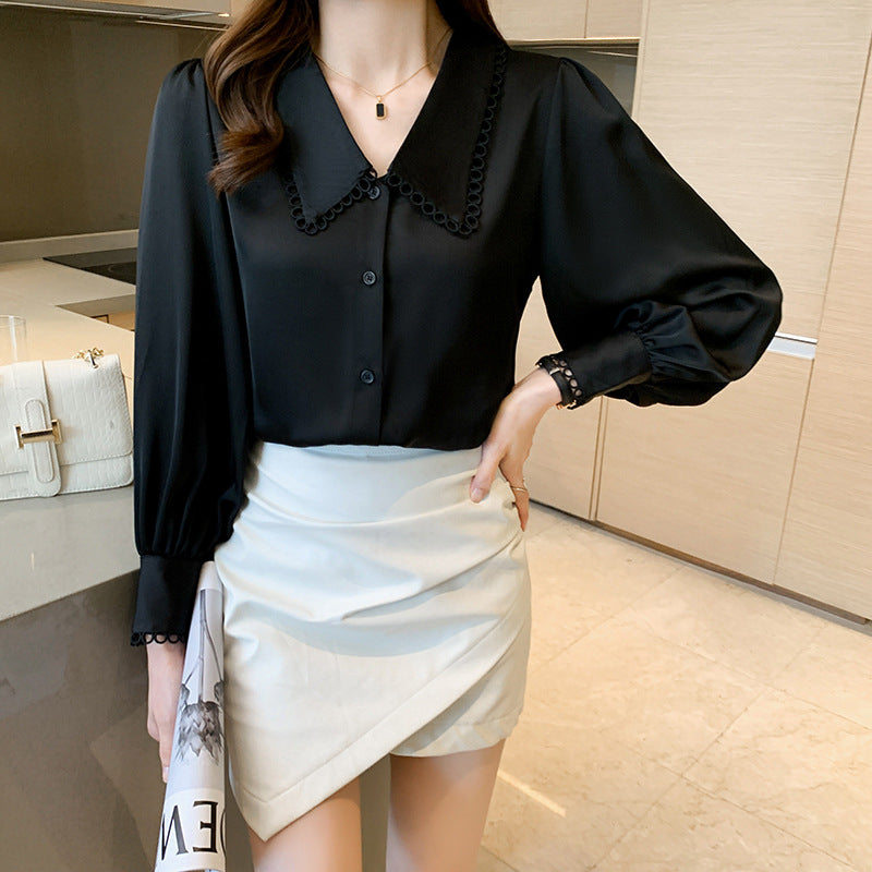 Damen Bluse mit dekorativem Kragen und eleganten Puffärmeln Drune