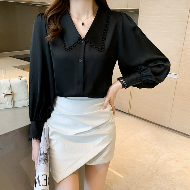 Damen Bluse mit dekorativem Kragen und eleganten Puffärmeln Drune