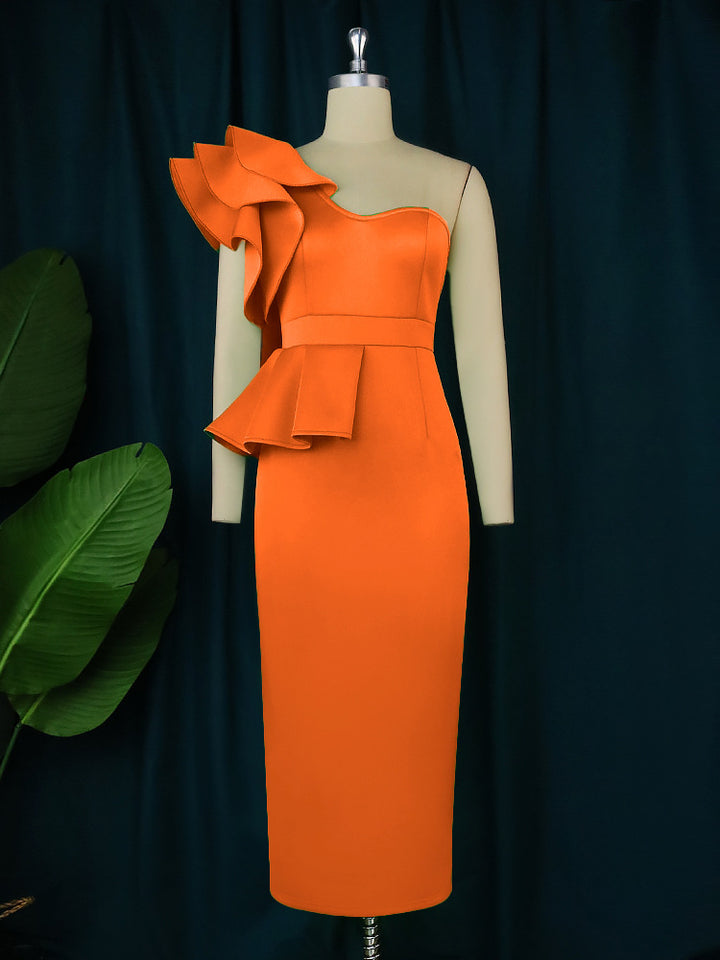 Damen Elegantes One-Shoulder Kleid mit voluminösem Rüschendetail Drune