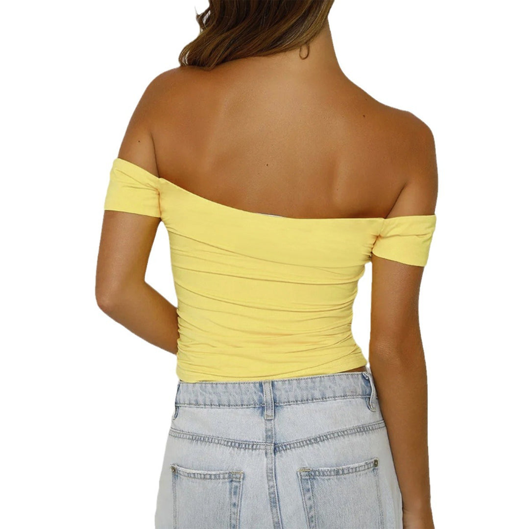 Damen Off-Shoulder Crop-Top mit Raffung Drune