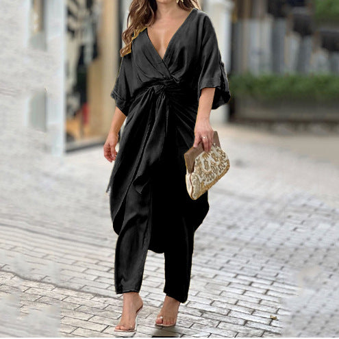 Damen Wickel-Jumpsuit mit elegantem Schnitt und lässigem Flair Drune