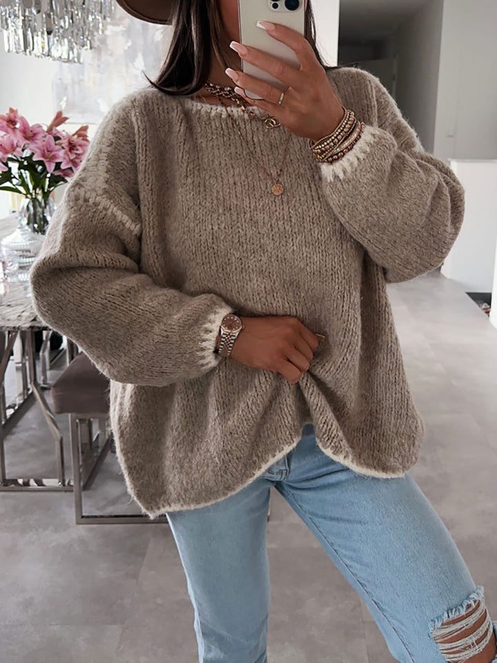 Damen lässiger Oversized Strickpullover mit kontrastierenden Akzenten Drune
