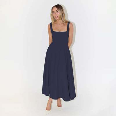 Damen Fließendes Midi-Kleid mit quadratischem Ausschnitt und eleganter A-Linien-Silhouette Drune