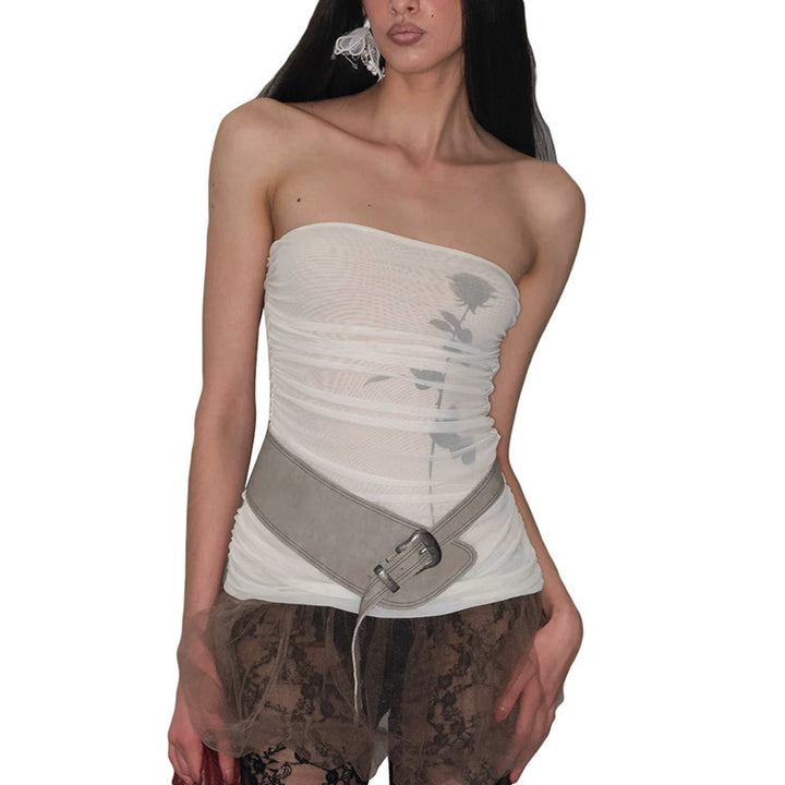 Damen Bandeau-Top mit Raffung und transparentem Stoff Drune