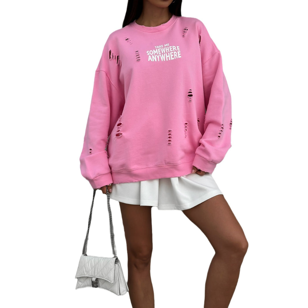 Damen lässiger Oversized Pullover mit stylischen Riss-Details Drune