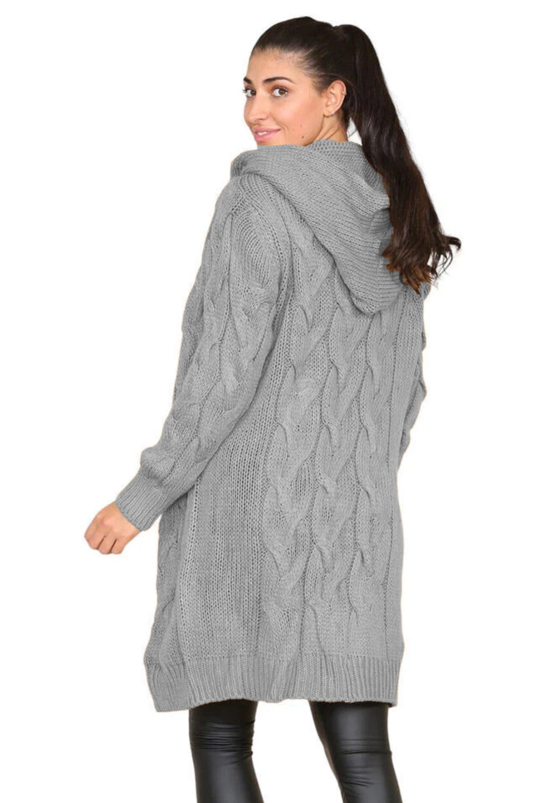 Damen Strickmantel mit Kapuze und Zopfmuster Drune