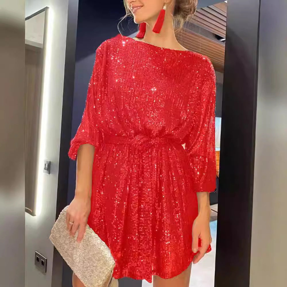 Damen Paillettenkleid mit weitem Schnitt und eleganter Taillierung Drune