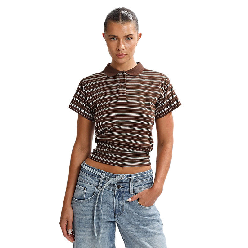 Damen lässiges gestreiftes Kurzarmshirt Drune