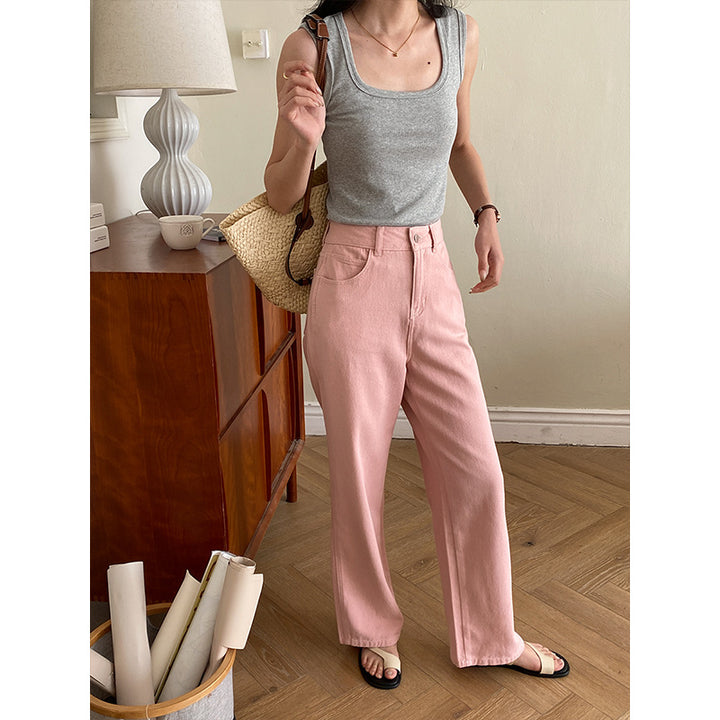 Damen Lässige High-Waist Jeans mit weitem Bein Drune