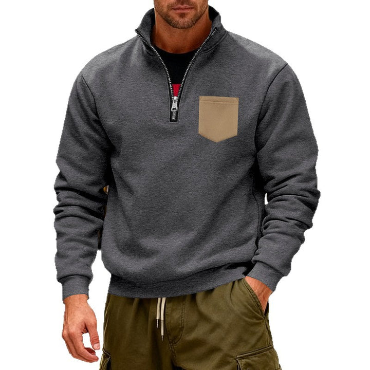 Herren modischer Sweatshirt mit halbem Reißverschluss und aufgesetzter Tasche Drune