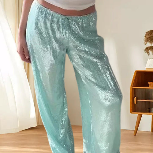 Damen Glitzernde Freizeithose mit weitem Schnitt und elastischem Bund Drune