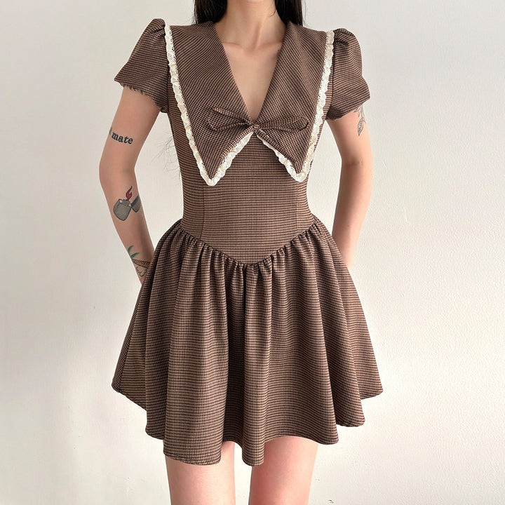 Damen Vintage-Folklore Kleid mit voluminösen Ärmeln und dekorativem Kragen Drune