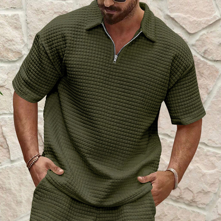 Herren Kurzarm-Polohemd mit halber Reißverschlussstruktur und luftiger Textur Drune