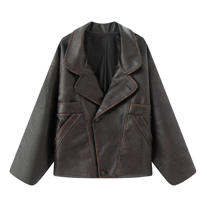 Damen elegante Kunstlederjacke mit oversized Schnitt Drune