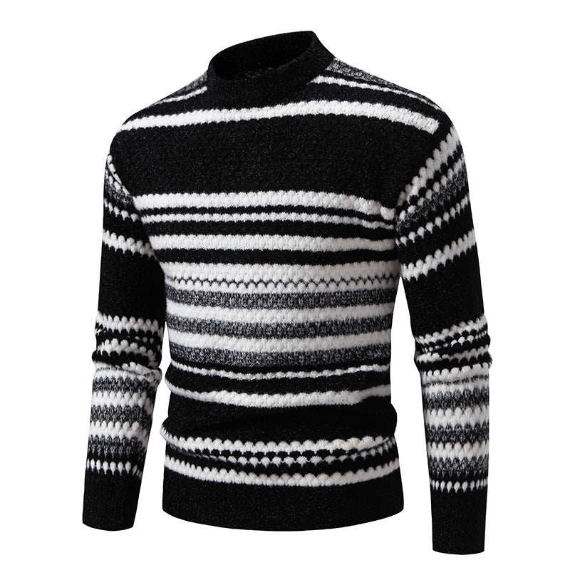 Herren gestreifter Strickpullover mit hohem Stehkragen und weicher Textur Drune