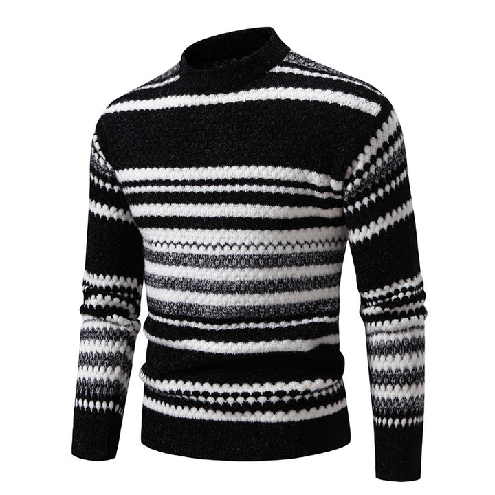 Herren gestreifter Strickpullover mit hohem Stehkragen und weicher Textur Drune