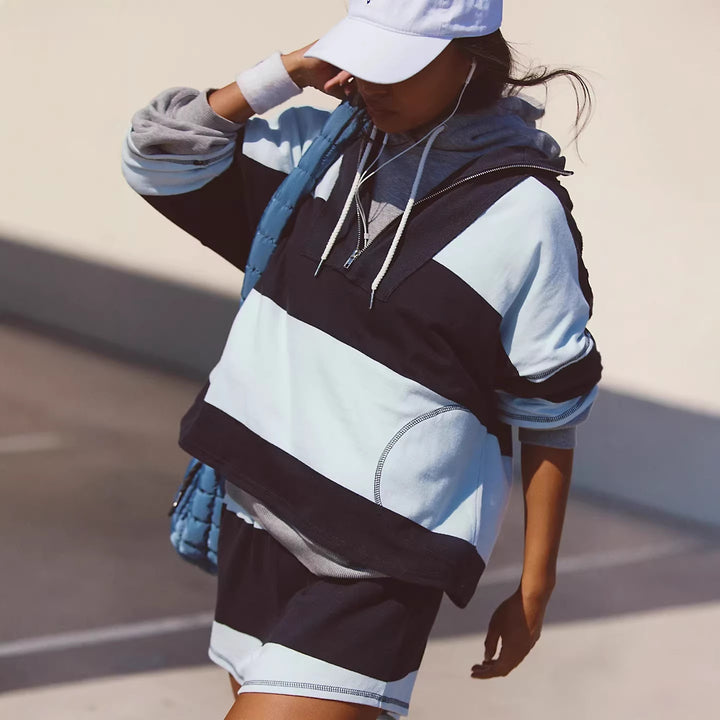 Damen modisches Sportset mit kurzem Hoodie und lässigen Shorts Drune