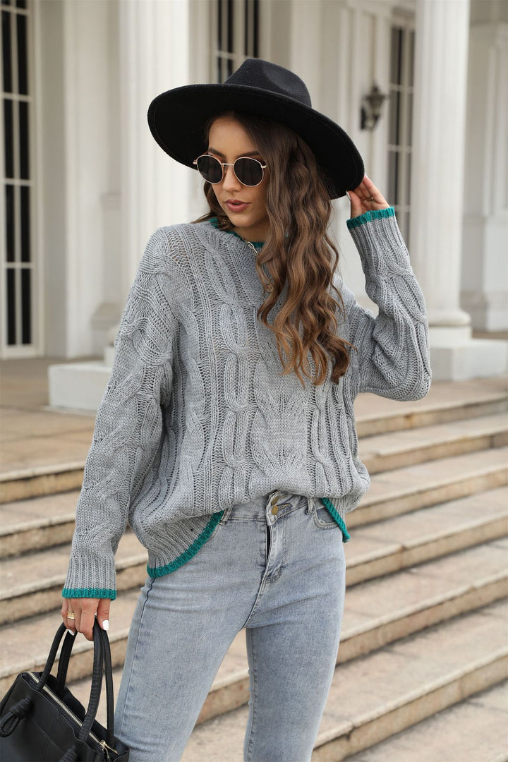 Damen Grobstrickpullover mit einzigartigem Zopfmuster und modischen Akzenten Drune