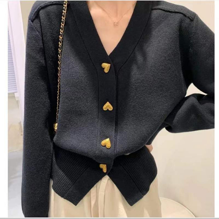 Damen Elegante Strickjacke mit dekorativen Knopfdetails und V-Ausschnitt Drune