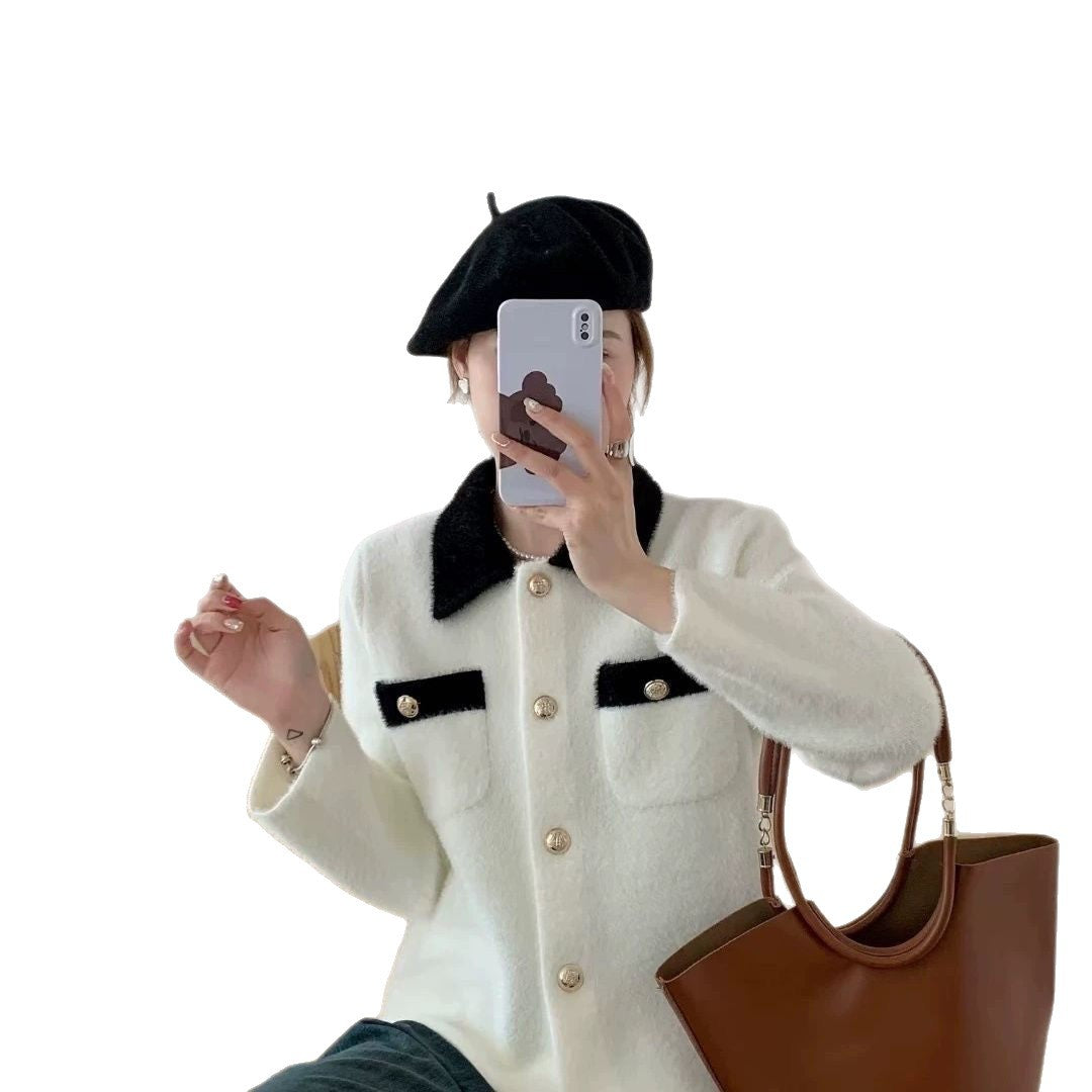 Damen Fluffy Jacke mit besonderen Knopfdetails Drune