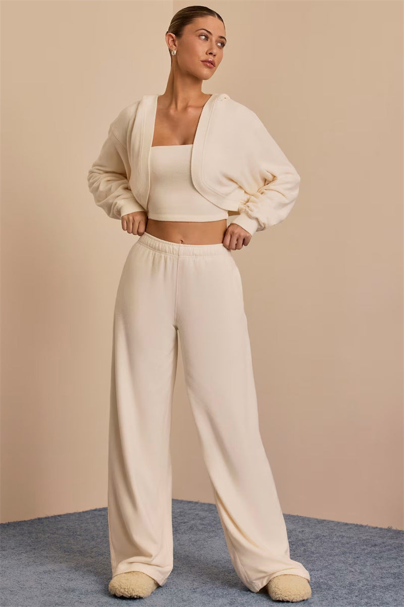 Damen gemütliches Crop-Top und weit geschnittene Hose Drune