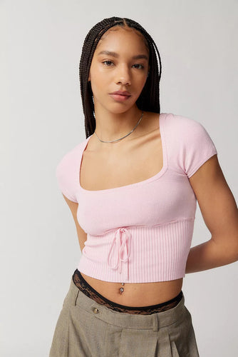 Damen Cropped Strickoberteil mit variabler Schnürung und tiefem Ausschnitt Drune