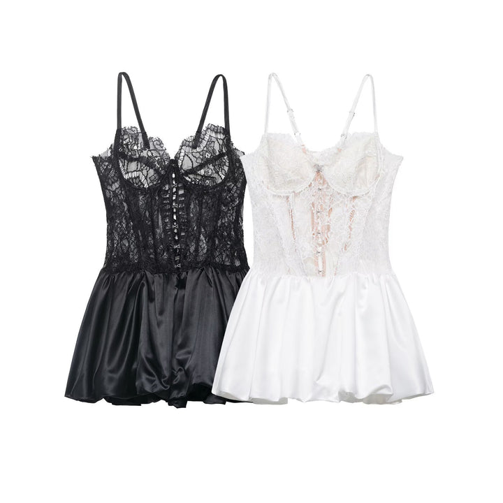 Damen Spitzen-Nachtkleid mit hochwertiger Satin-Rockpartie Drune