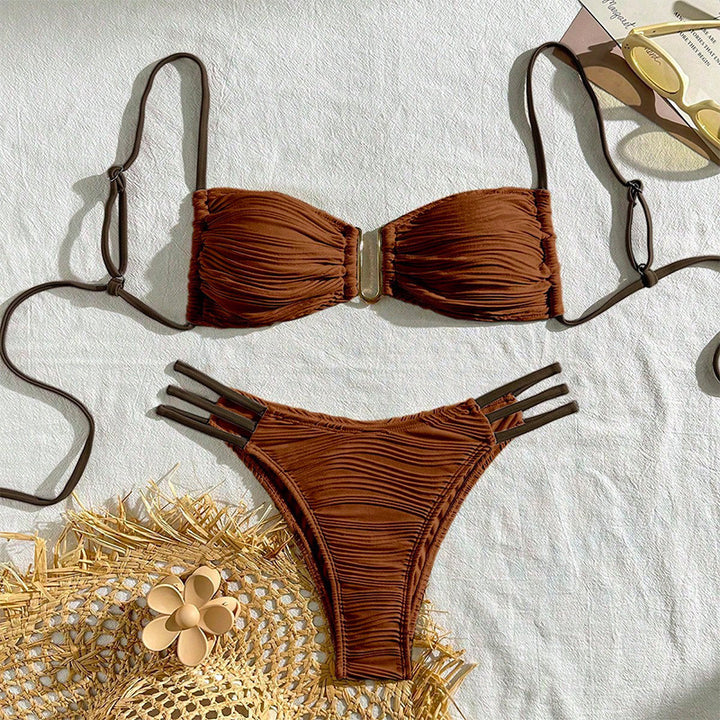 Damen Bandeau-Bikini mit Raffung und hohen Beinausschnitten Drune
