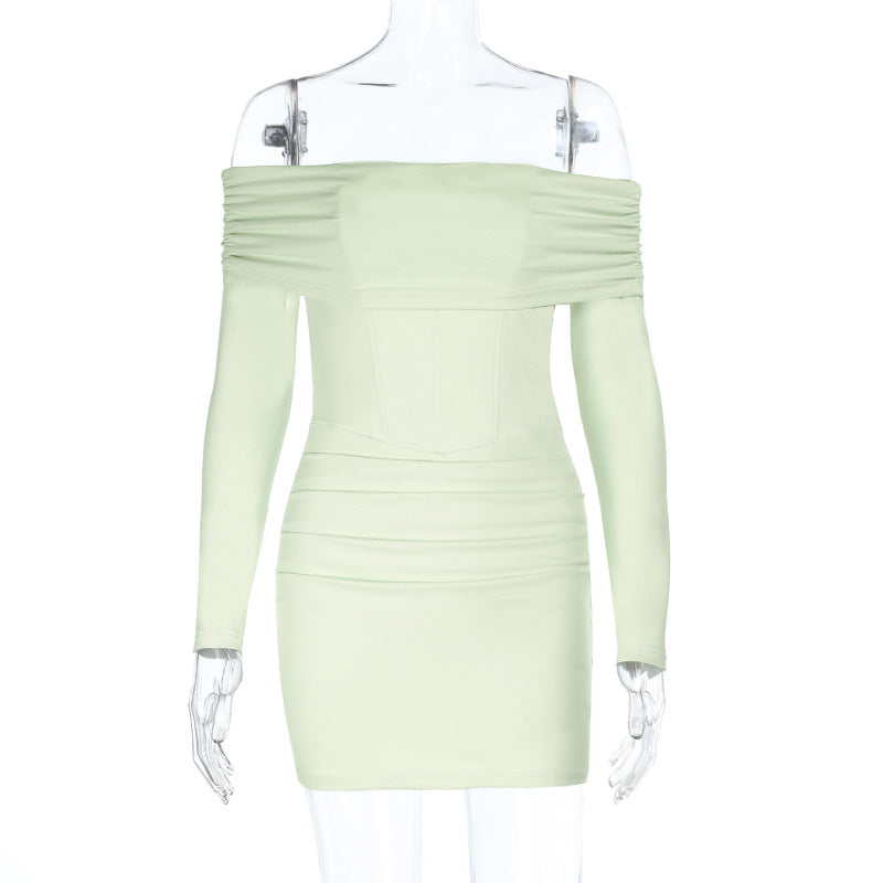 Damen figurbetontes Off-Shoulder Minikleid mit Raffung und eleganter Silhouette Drune