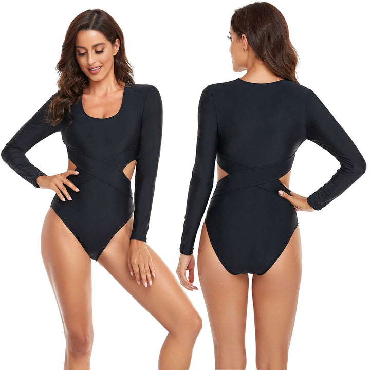DamenSportlicher Langarm-Badeanzug mit modischem Cut-Out-Design Drune