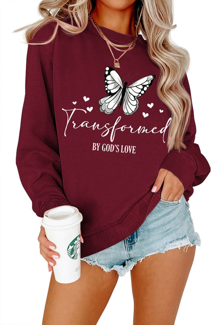 Damen Sweatshirt mit künstlerischem Schmetterlingsmotiv und inspirierendem Schriftzug Drune