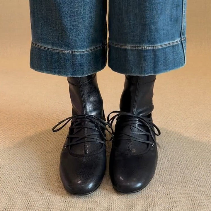 Damen zeitlose Ankle Boots mit hohem Schaft und eleganter Schnürung Drune