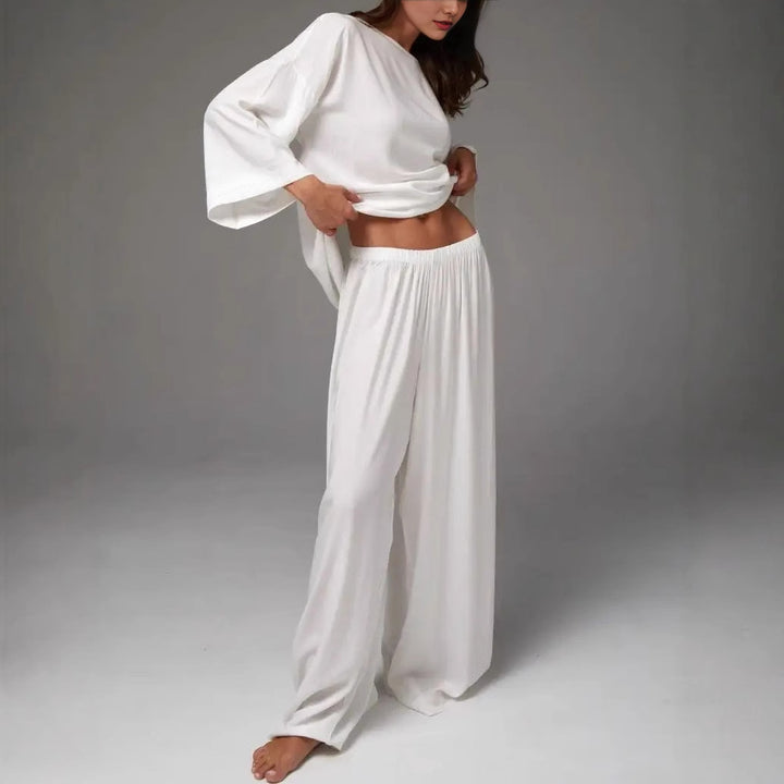 Damen Elegantes Lounge-Set mit weit geschnittenem Oberteil und Palazzo-Hosen Drune
