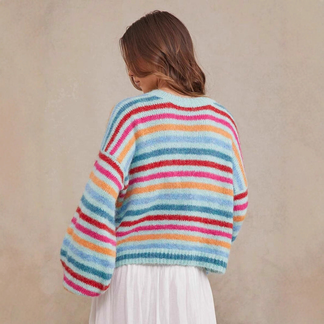 Damen Strickpullover mit buntem Streifenmuster und lässigem Schnitt Drune