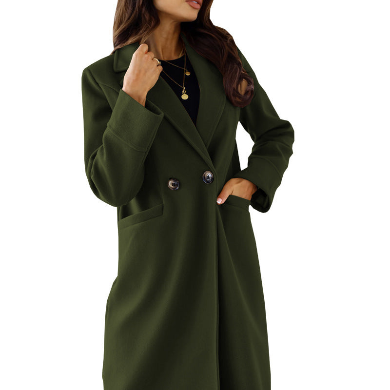 Damen Eleganter Wollmantel mit doppelter Knopfleiste und praktischen Taschen Drune