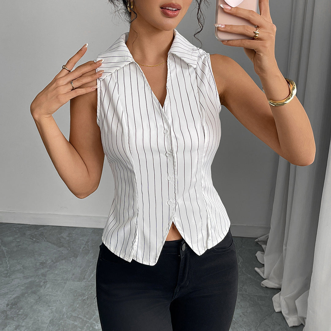 Damen elegante ärmellose Bluse mit Streifen Drune