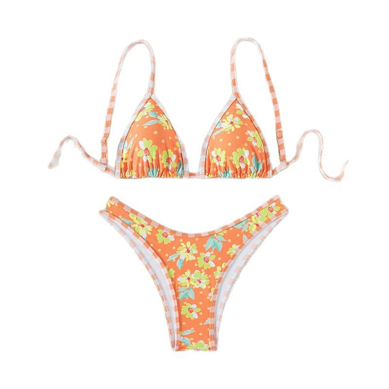 Damen floraler Triangel-Bikini mit verstellbaren Trägern Drune