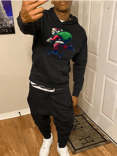 Herren Hoodie und Jogginghose Set mit kreativem Weihnachtsmotiv Drune