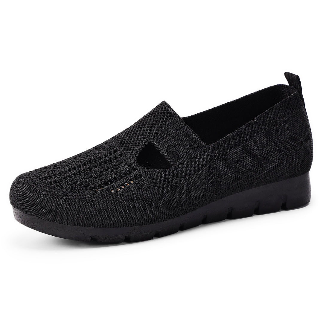Damen nan atmungsaktiver gestrickter Mary-Jane-Slipper mit elastischem Riemen und rutschfester Keilsohle Drune