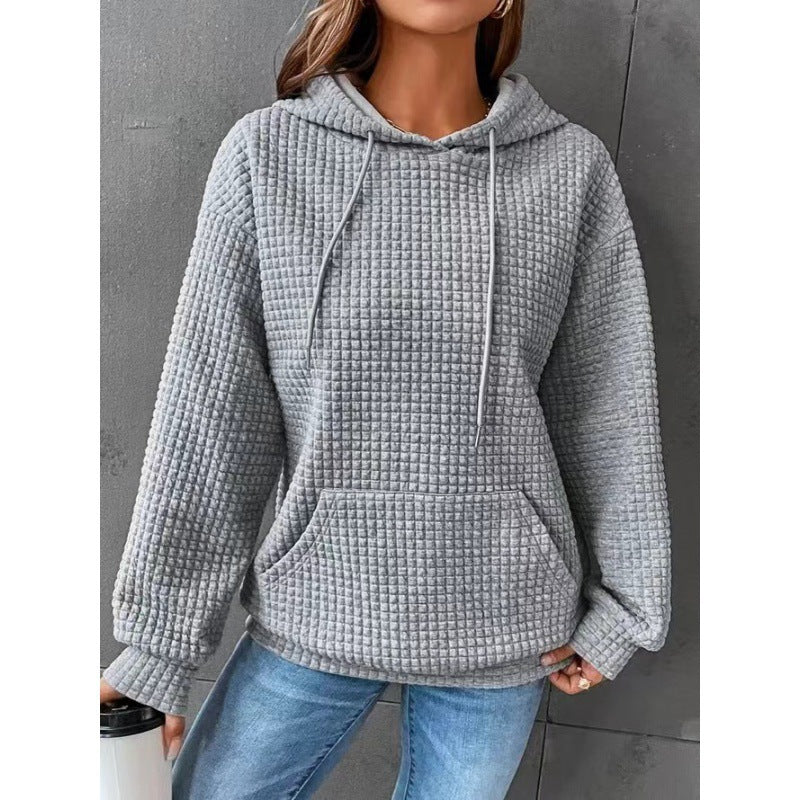 Damen Waffelstruktur Kapuzenpullover mit gemütlichem Schnitt und praktischer Tasche Drune