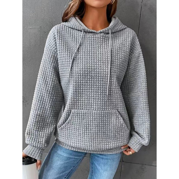 Damen Waffelstruktur Kapuzenpullover mit gemütlichem Schnitt und praktischer Tasche Drune