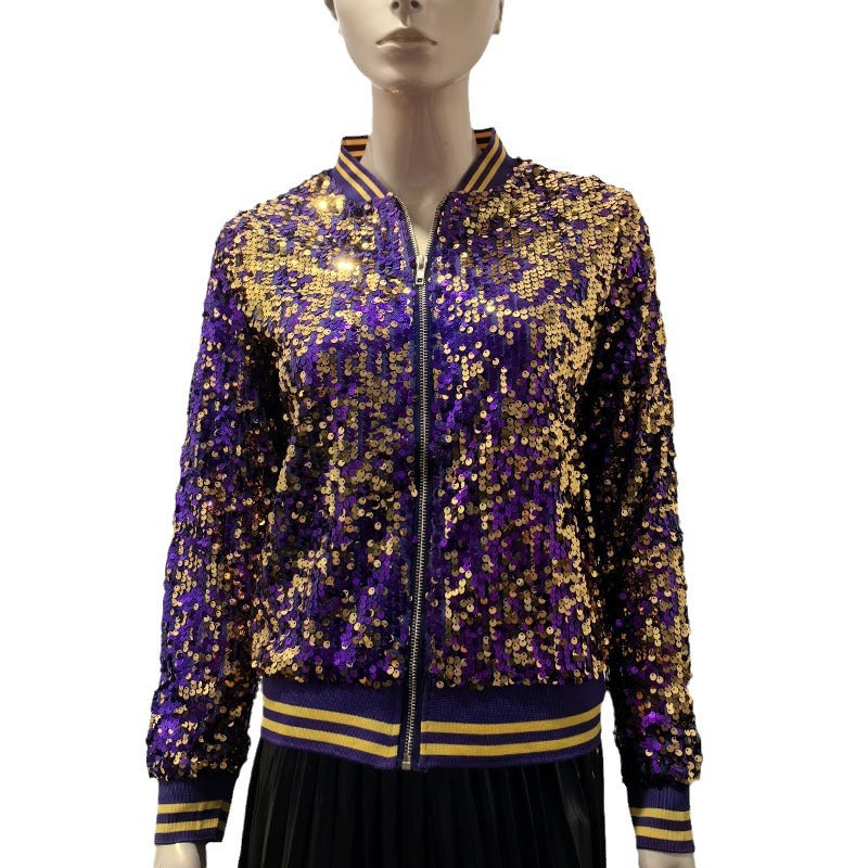 Damen Glitzernde Bomberjacke mit sportlichen Strickdetails Drune