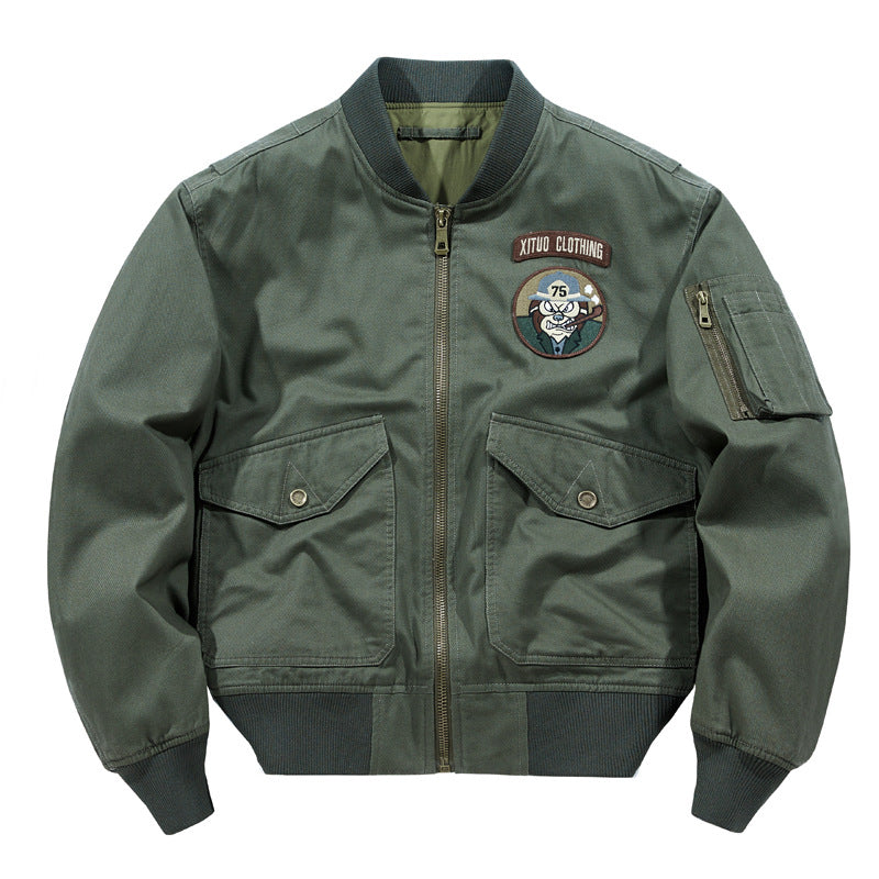 Herren  Aviator Utility Flight Jacket mit gesticktem Brustpatch und Mehrfachtaschendesign Drune