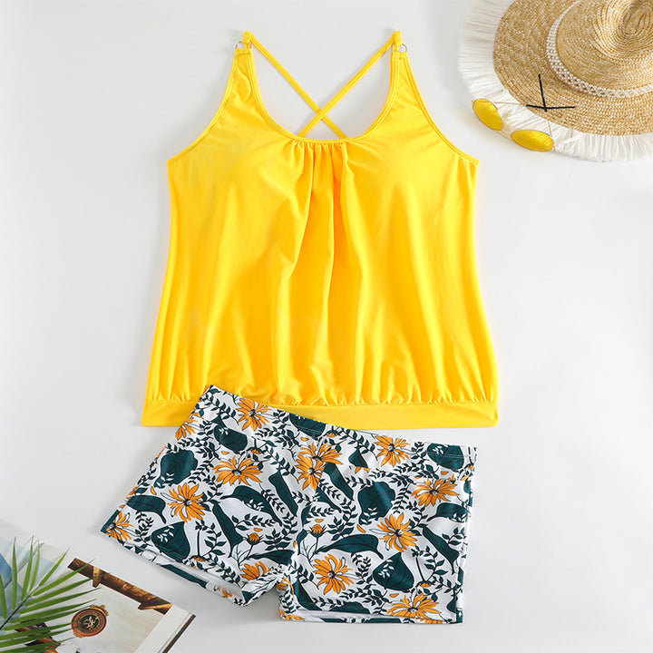 Damen Tankini-Set mit floralem Rock und eleganter Raffung Drune