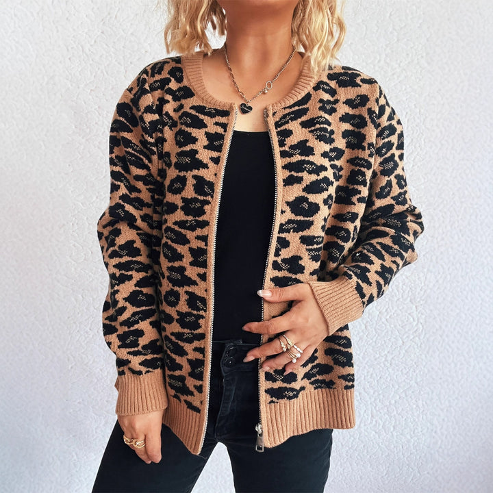 Damen Strickjacke mit modernem Leopardenmuster und Zipperdetails Drune