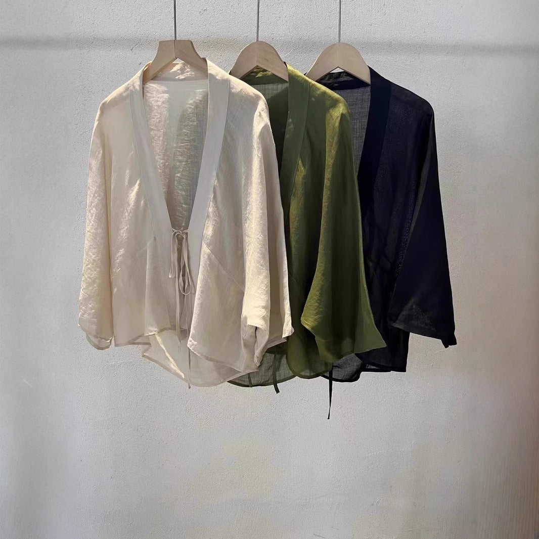 Damen Leichte Durchsichtige Wickeljacke Drune