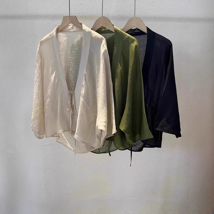 Damen Leichte Durchsichtige Wickeljacke Drune