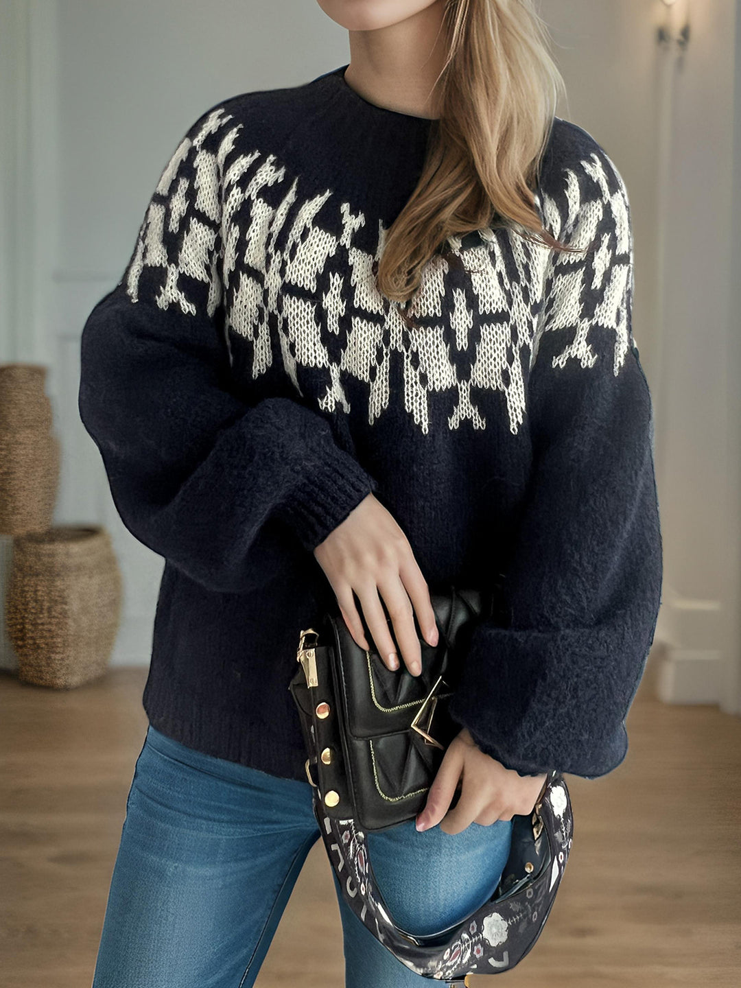 Damen gemütlicher Pullover mit modernem Norweger-Muster Drune