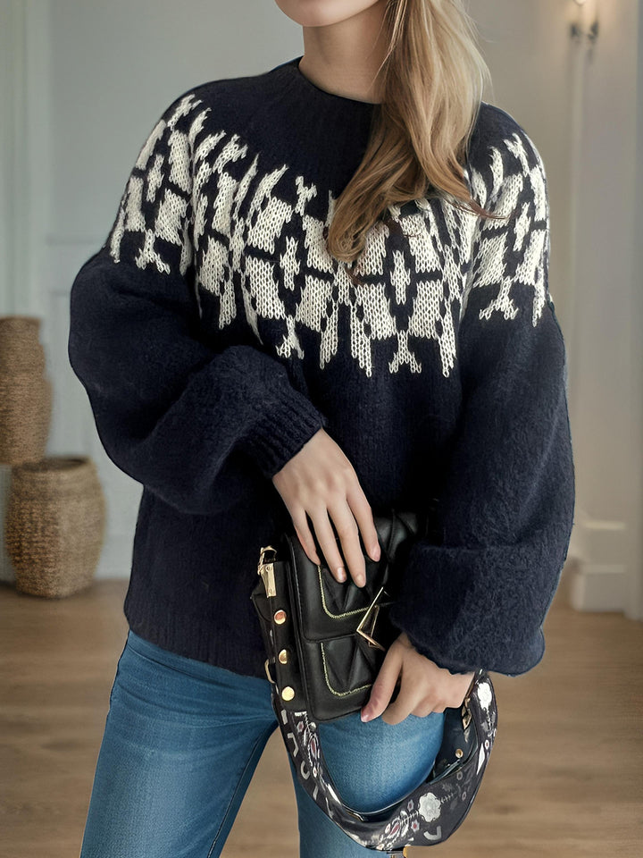 Damen Strickpullover mit voluminösen Ärmeln und modernem Muster Drune